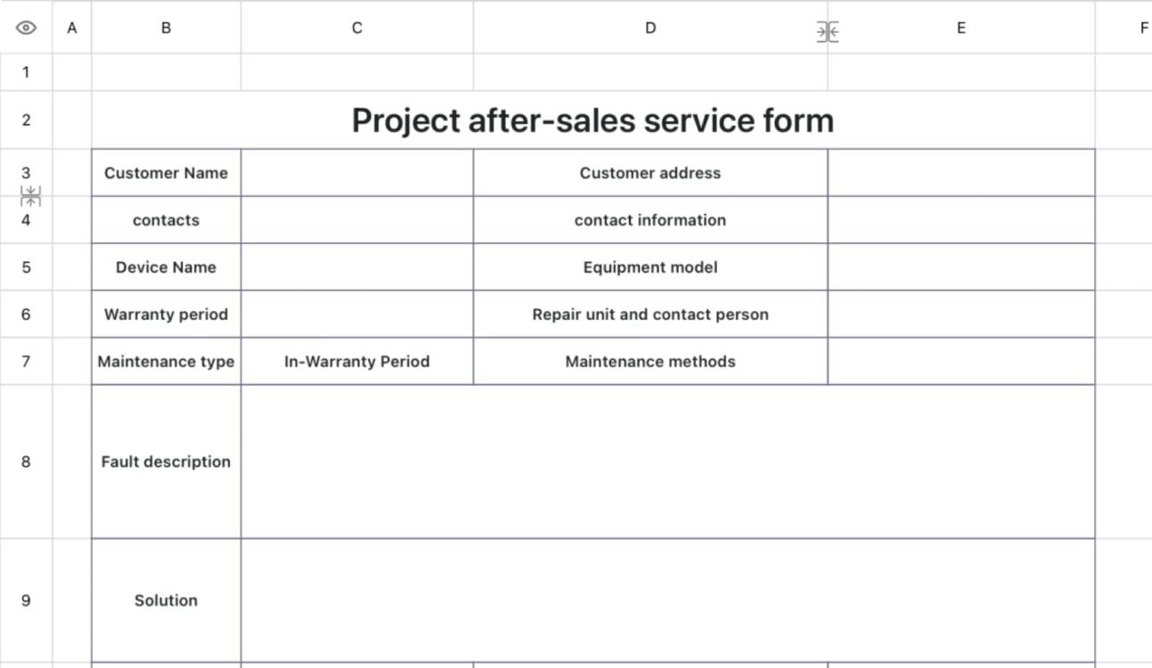 Project after-sales service list